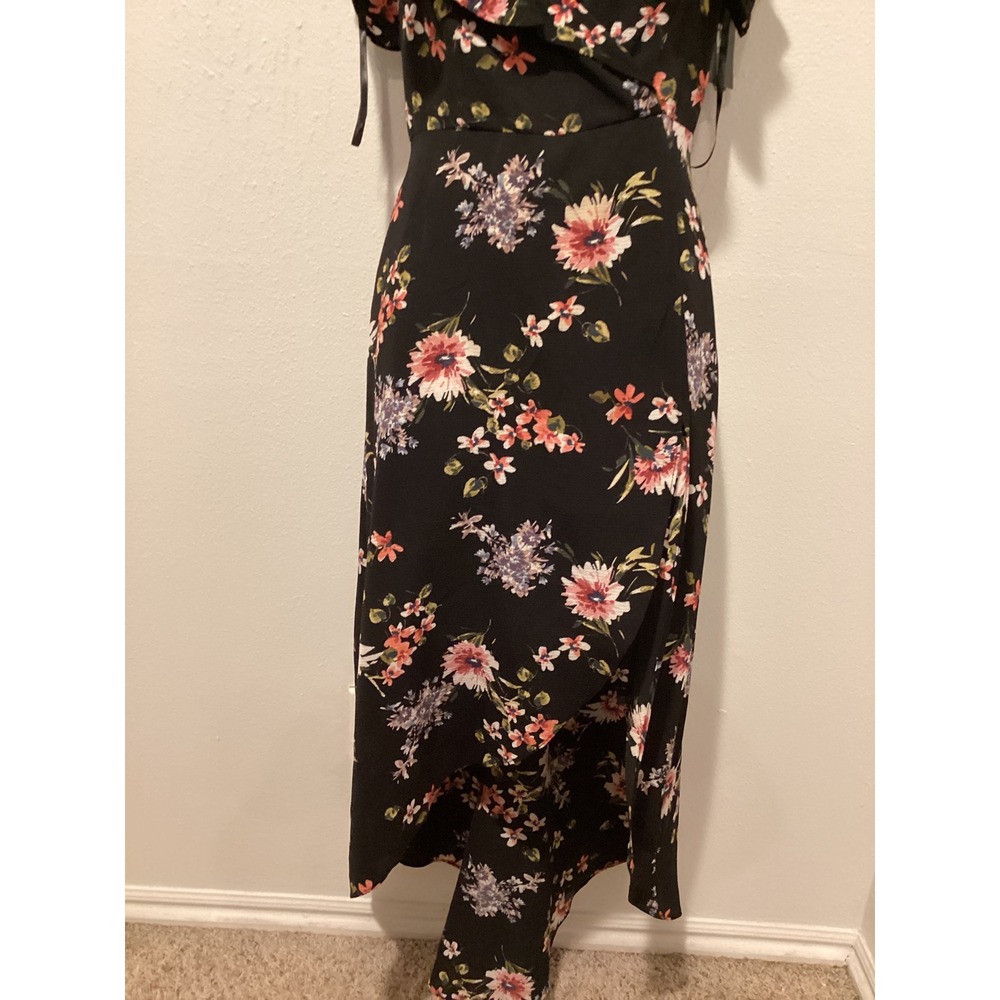 IZ Byer Black Floral Cold Shoulder Ruffle Maxi Dress Size 1 - Picture 5 of 9